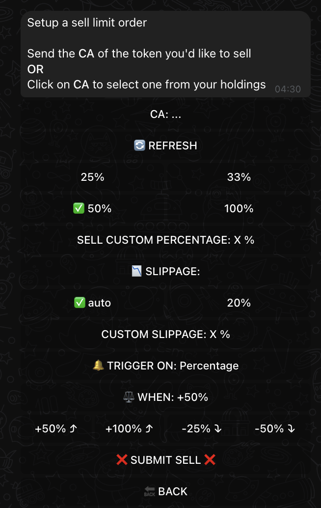 Limit Sell Interface